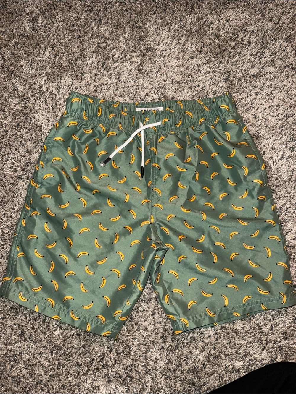 Boys 10/12 Green Banana Print Swim Trunks